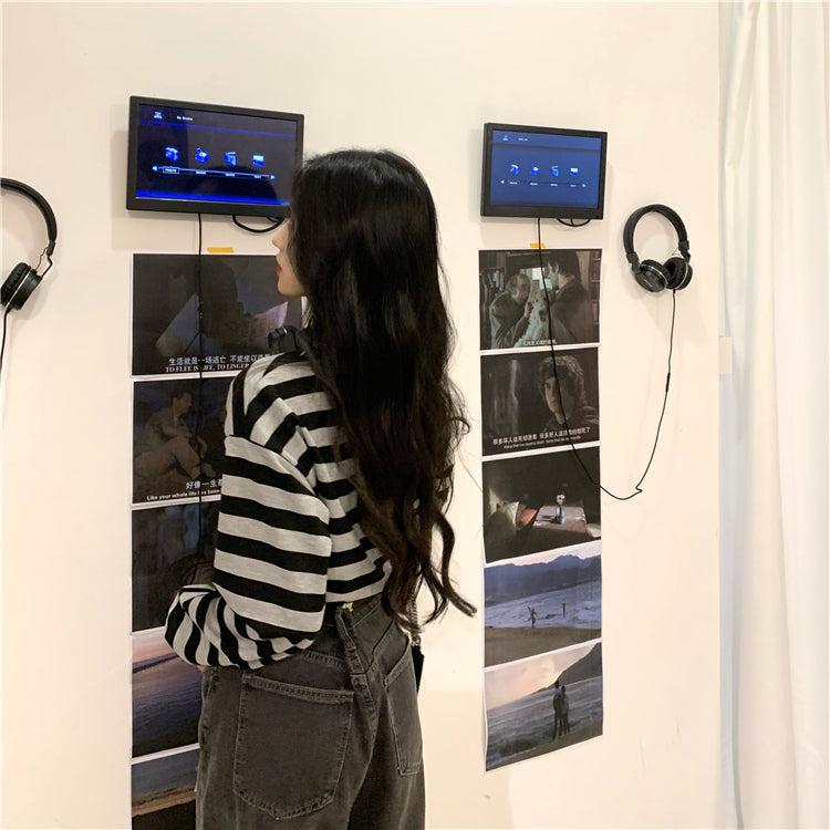 ショート丈 ストライプ ウエストマークTシャツ mry000442