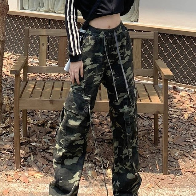 迷彩 ハイウエスト ルーズ ストレートパンツ mry000065