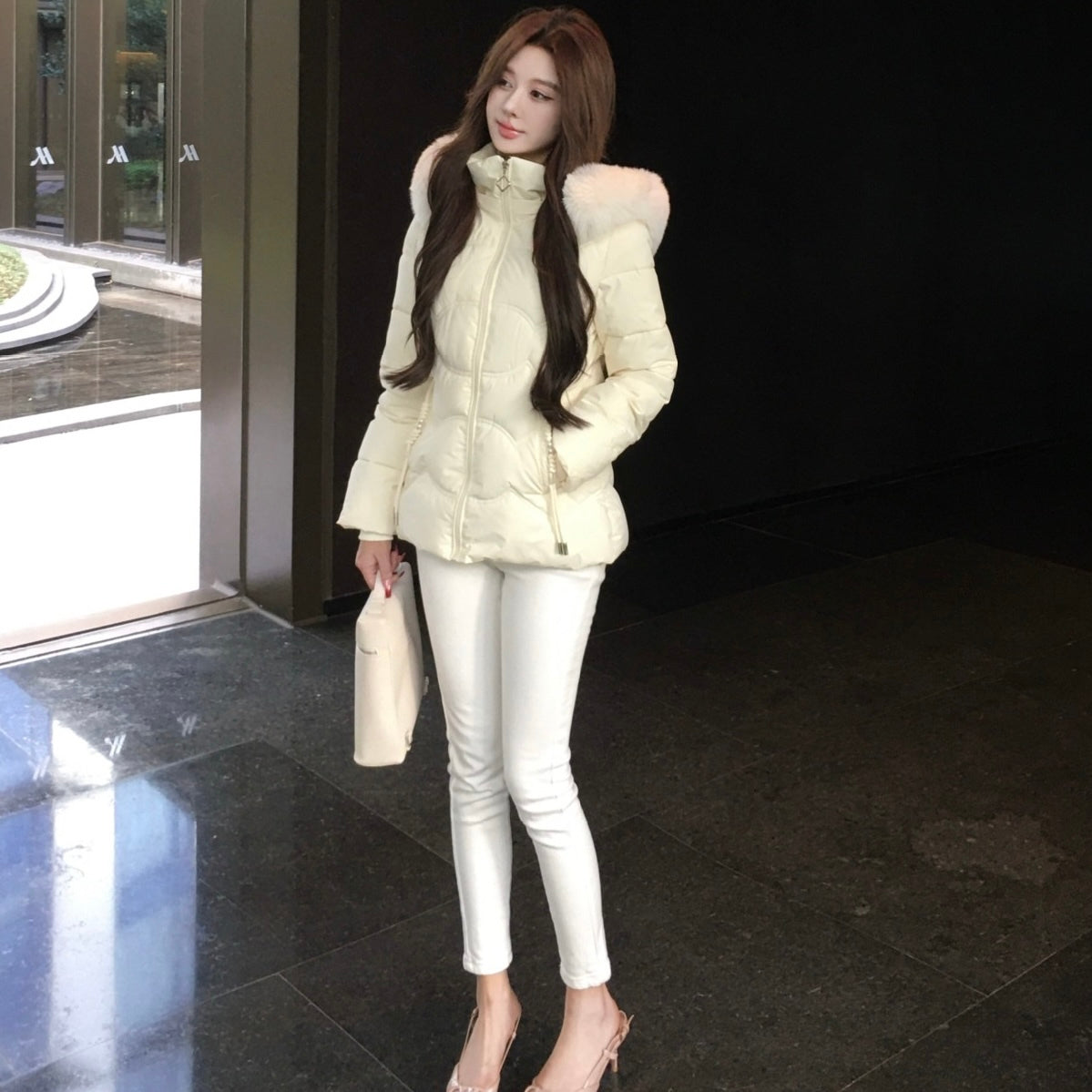 【Chéri】2カラー展開 ファー付きダウンジャケット mry001475