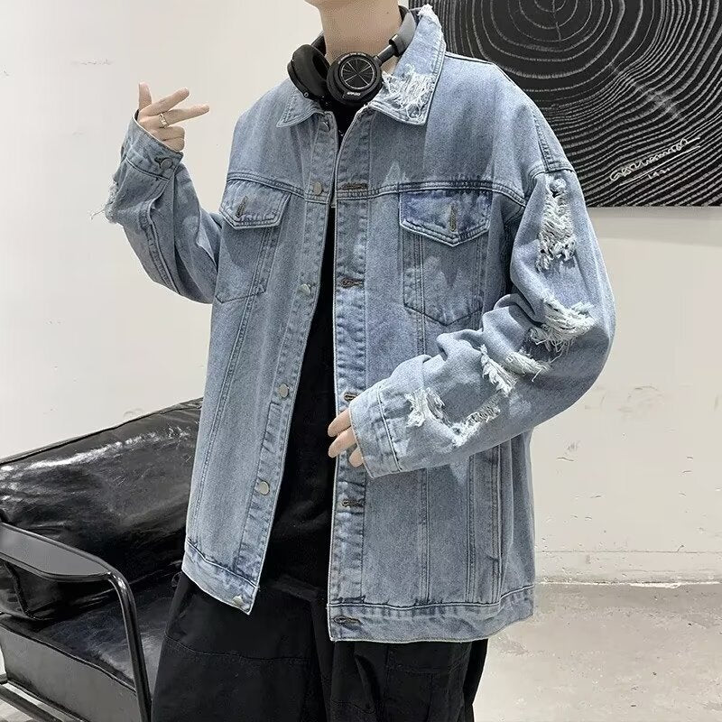 2カラー展開 韓国ストリート 韓国カジュアル ダメージ加工 ヴィンテージ デニム生地 ジャケット mry001251