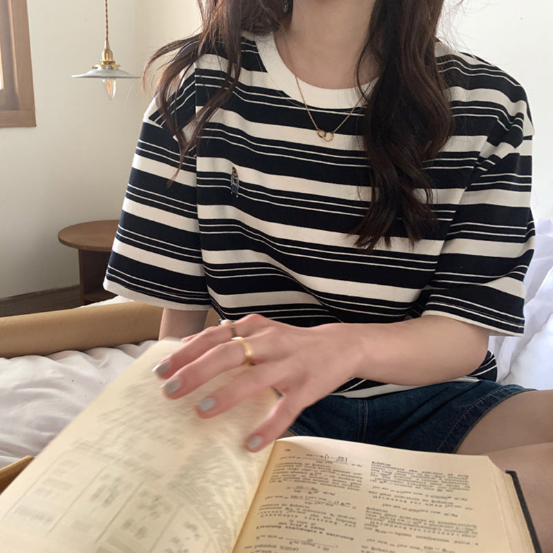 【送料無料】2カラー展開 クマちゃん ワンポイント ボーダー Tシャツ mry000651