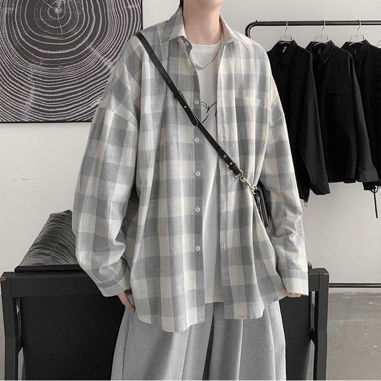 2カラー展開 韓国ストリート 韓国カジュアル トレンド チェック柄 オーバーサイズ シャツ mry001316