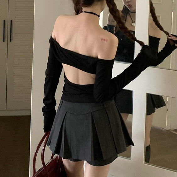 【Carina】2カラー展開 韓国デザイン 韓国カジュアル オフショルダー フィット トップス mry001105