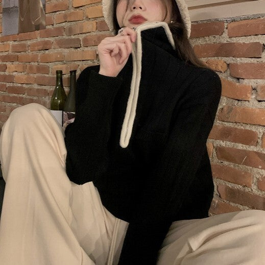 【送料無料】ハイネック 2カラー ジッパーセーター 韓国カジュアル mry000585