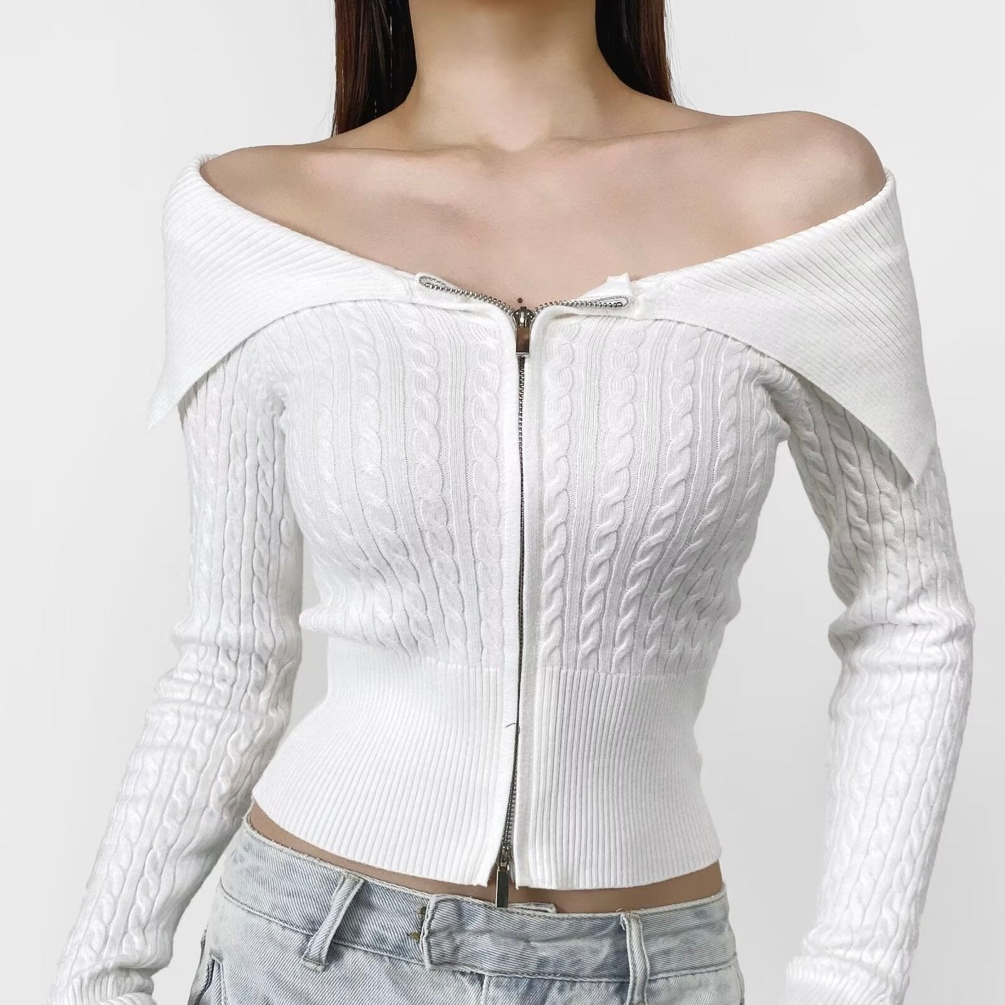 4カラー展開 韓国デザイン 韓国カジュアル オフショルダー リブ編みニット カーディガン mry001118