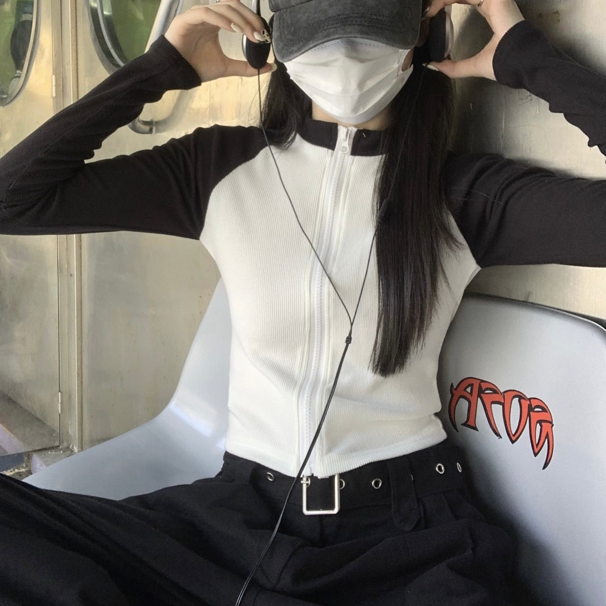 2カラー展開 韓国デザイン 韓国ストリート 韓国カジュアル スポーティ ジップアップトップス mry001194