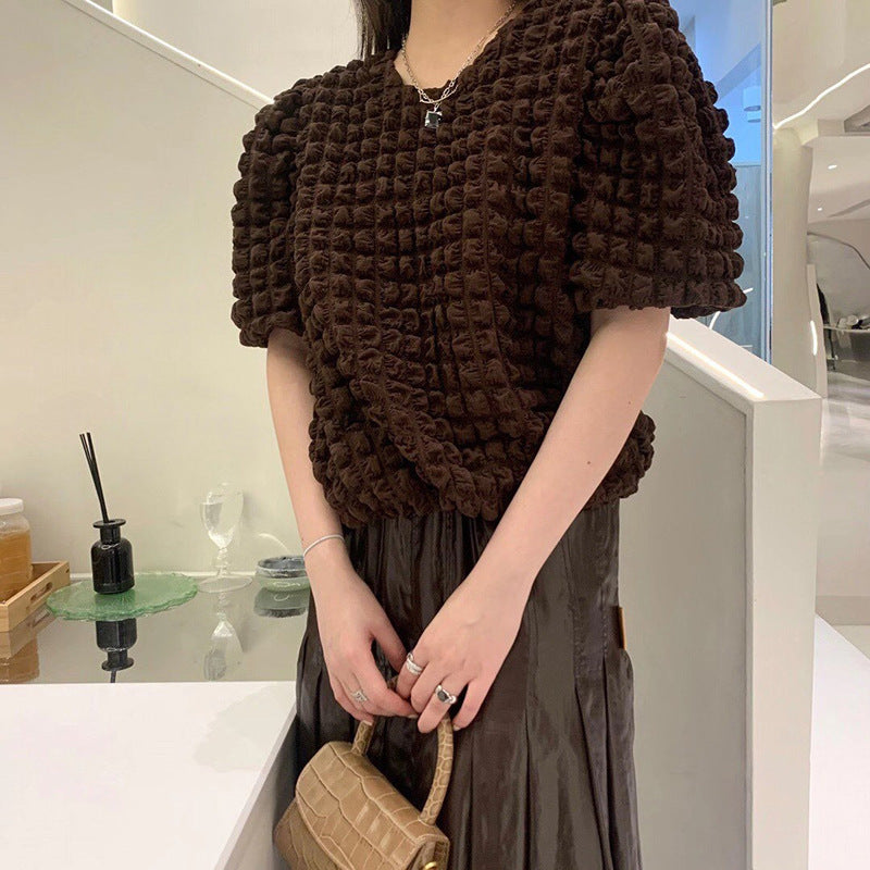 ソリッド ラウンドネック テクスチャー ブラウス mry000229