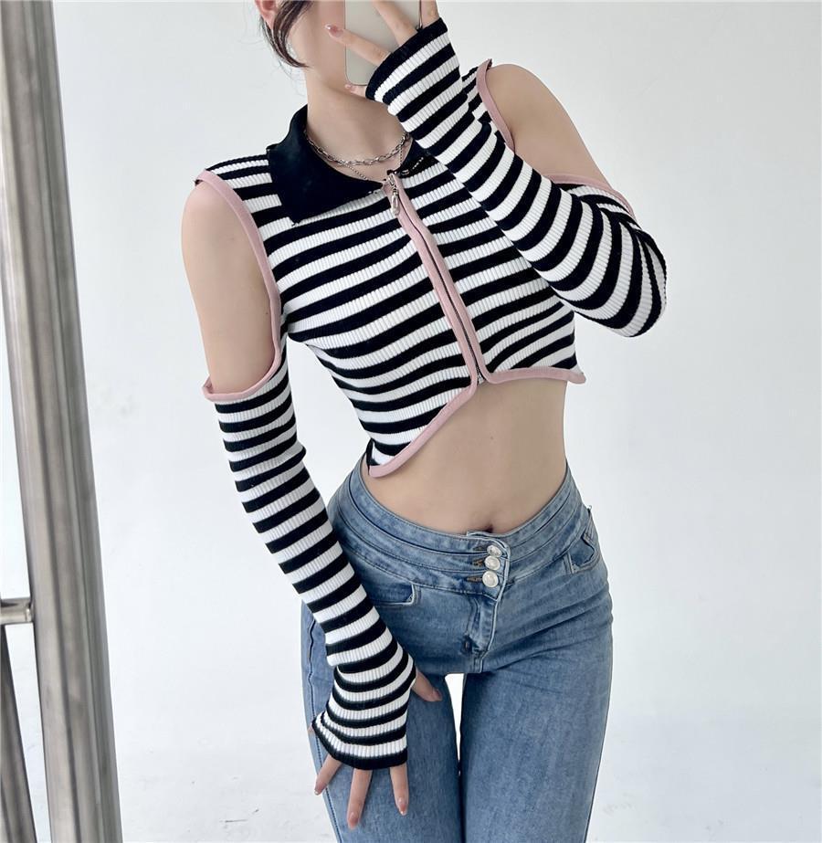 ストライプ オープンセーター mry000303