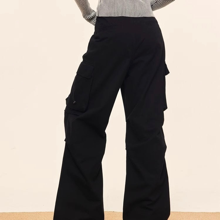 【Orchid】ヨーロッパ 韓国ストリート 韓国カジュアル ブラック ワイドシルエット カーゴパンツ mry001177