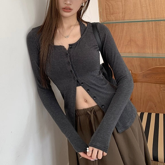 【Plaisir】2カラー展開 ホルターネックツーピースカーディガン mry001116