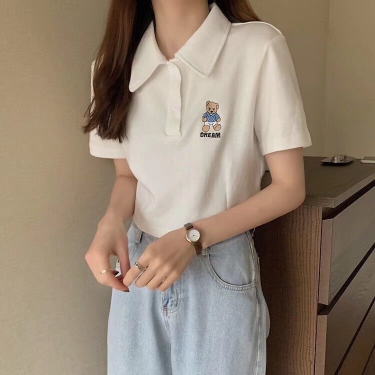 ショート丈 クマちゃん ワンポイント シャツ オールマッチ mry000661