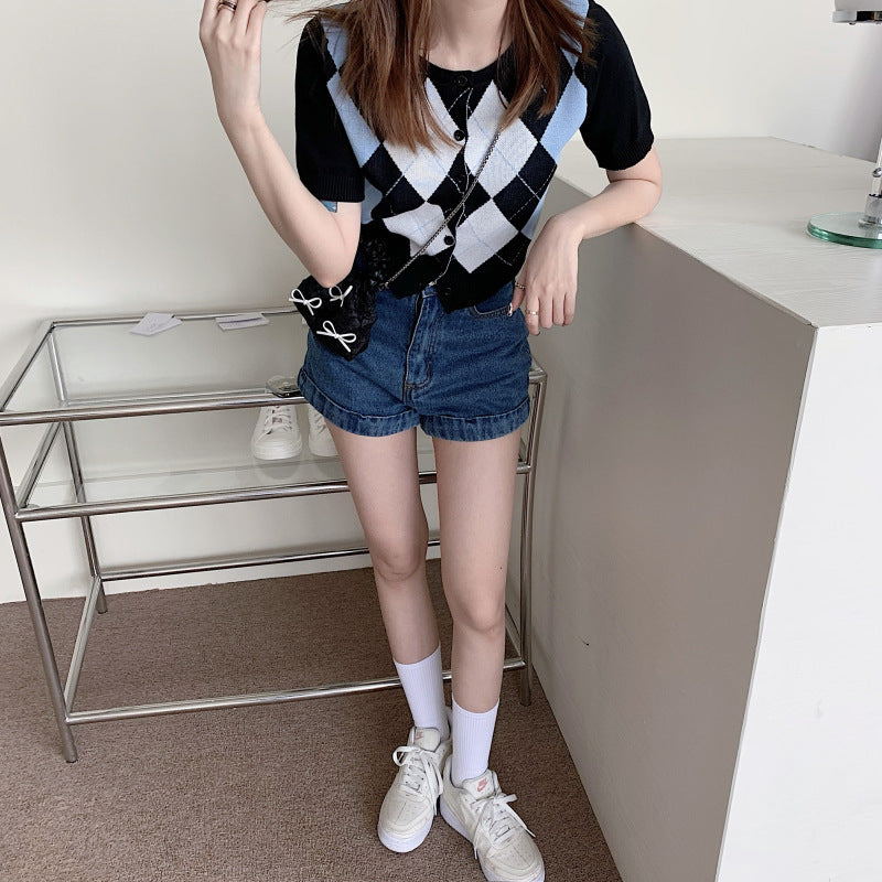 ショートニット カーディガン アメリカンレトロ スリムフィット mry000010