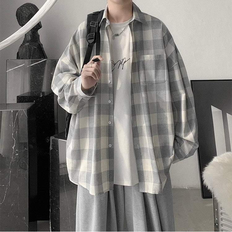 2カラー展開 韓国ストリート 韓国カジュアル トレンド チェック柄 オーバーサイズ シャツ mry001316