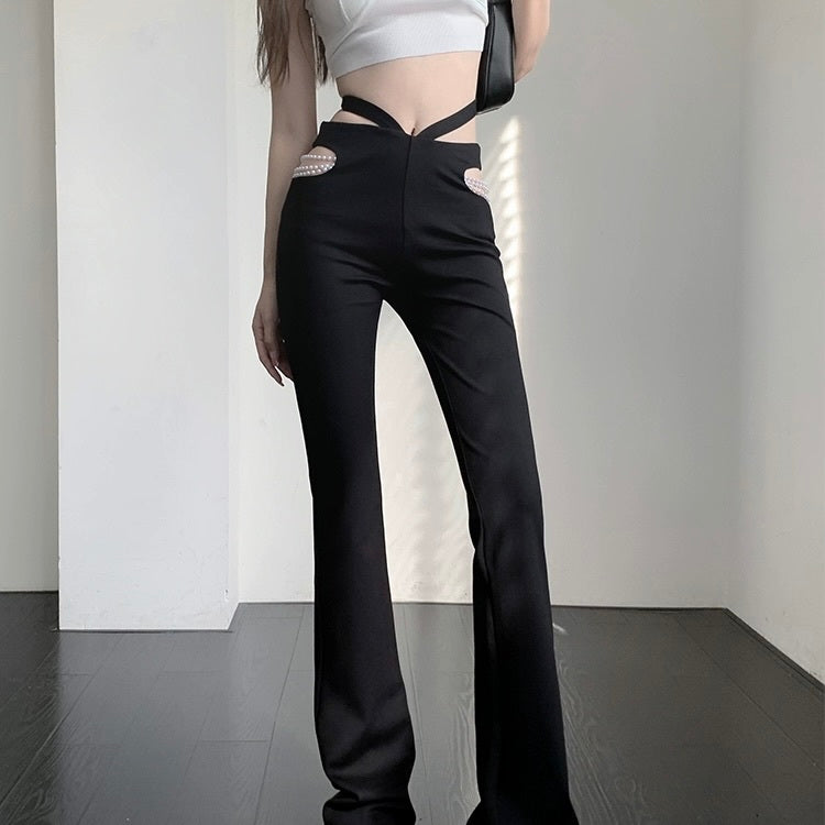 【Carina】 パールチェーン カジュアル デザインパンツ 韓国カジュアル 韓国ストリート mry000704