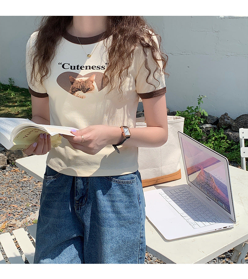 キャットプリント 半袖 Tシャツ mry000014