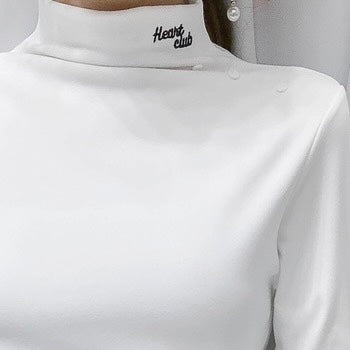 文字刺繍 ハーフタートルネックTシャツ mry000214