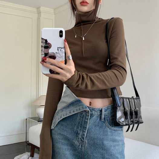 ハイネック ショート丈Tシャツ mry000478