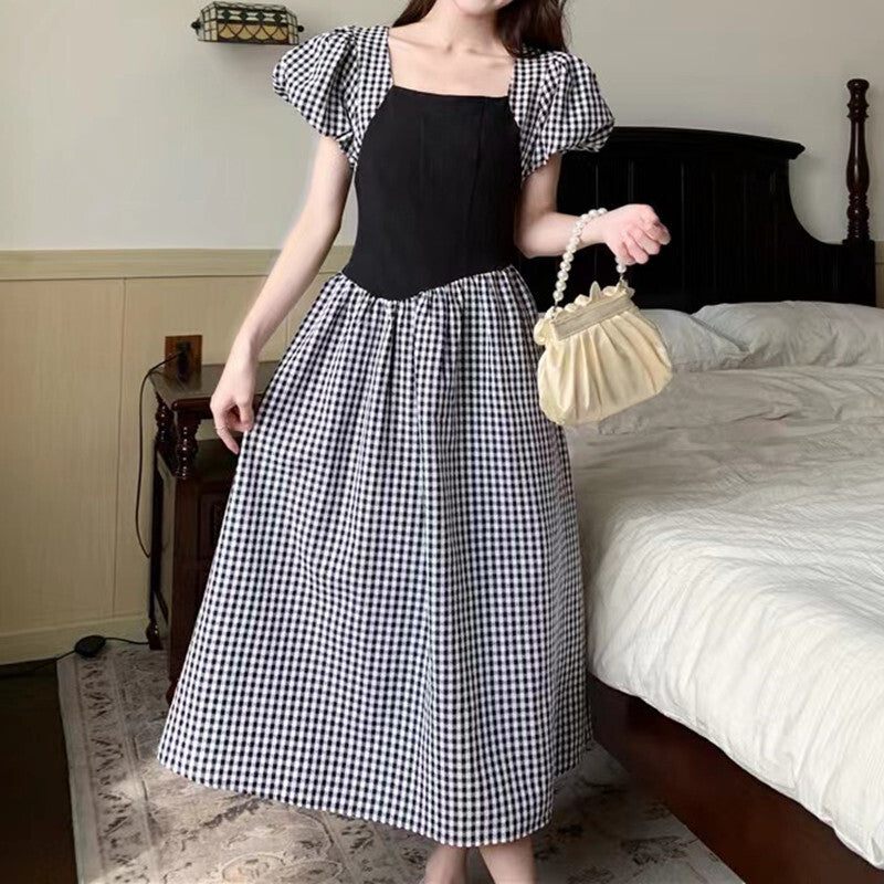 フレンチレトロ スクエアネック パフスリーブ ワンピース mry000032