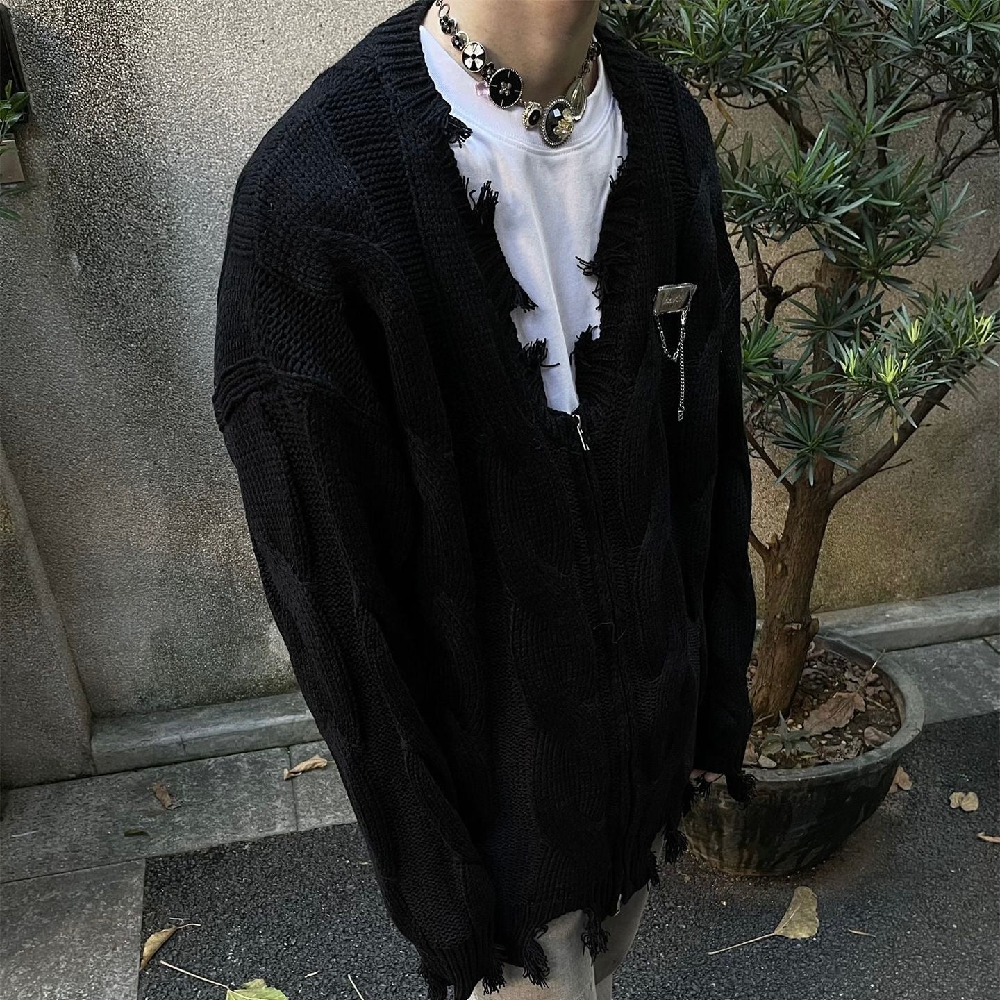 2カラー展開 アメリカン 韓国ストリート 韓国カジュアル ダメージ加工 ヴィンテージ カーディガン mry001311