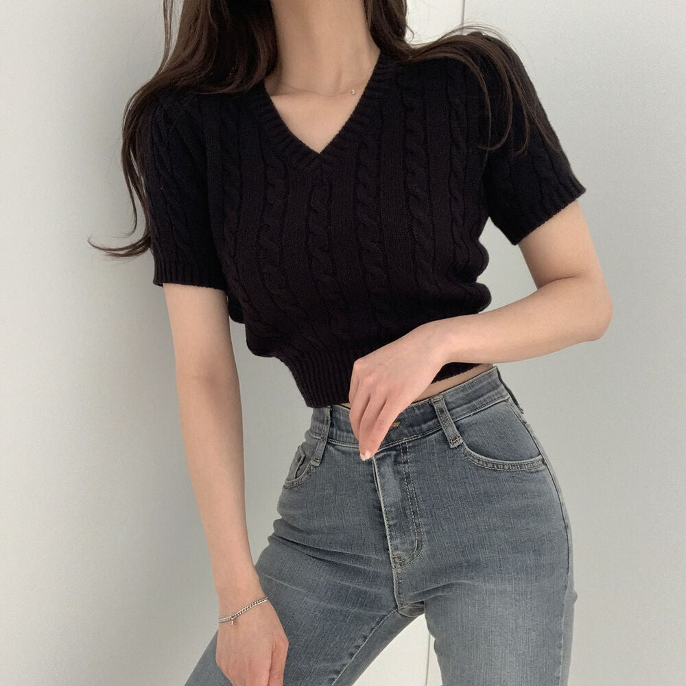 ケーブルオープンカラーVネック mry000190