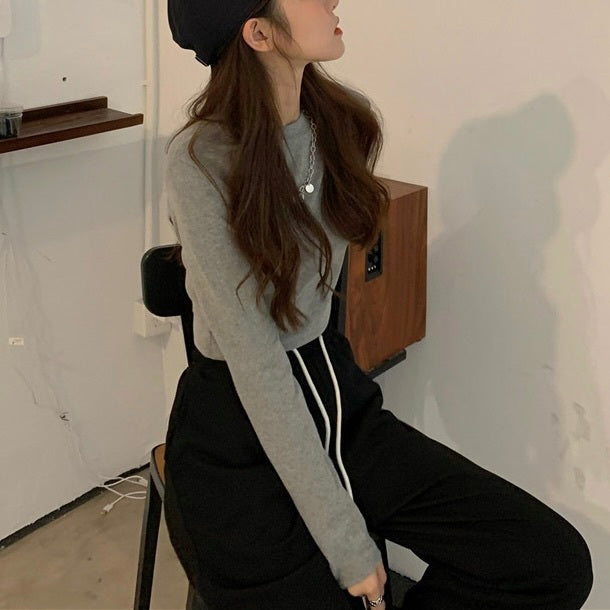 3カラー展開 韓国カジュアル 韓国ストリート シンプル ショート丈 トップ mry001077