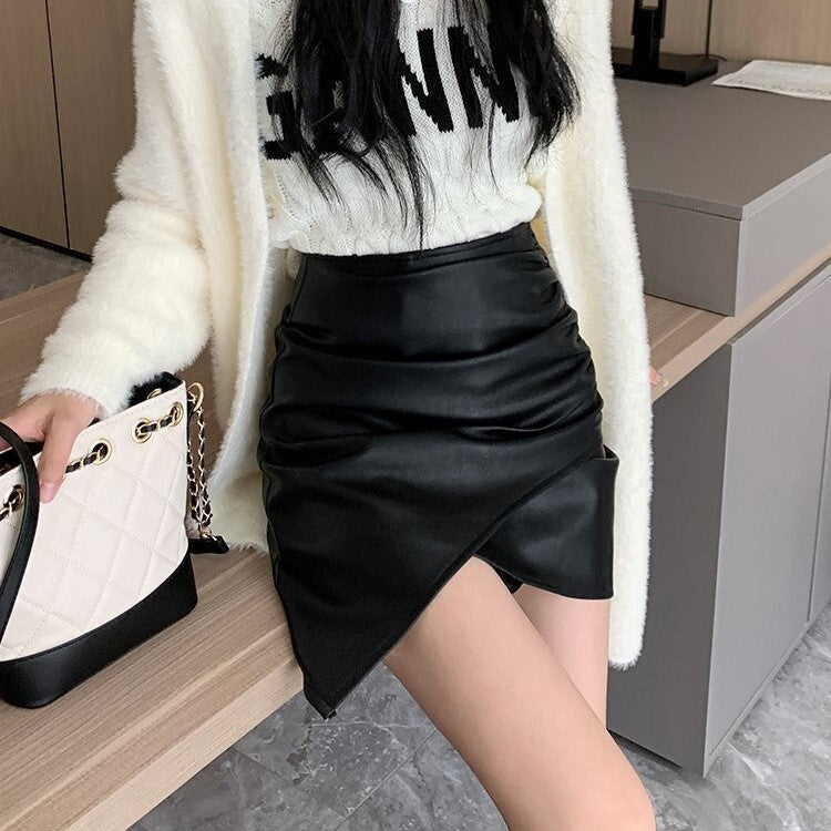 【送料無料】レザースカート 3カラー ホットガール 韓国ガーリー 韓国カジュアル mry000523