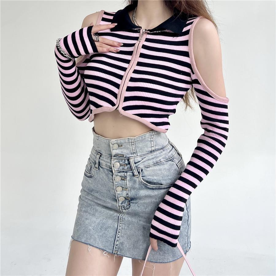 ストライプ オープンセーター mry000303