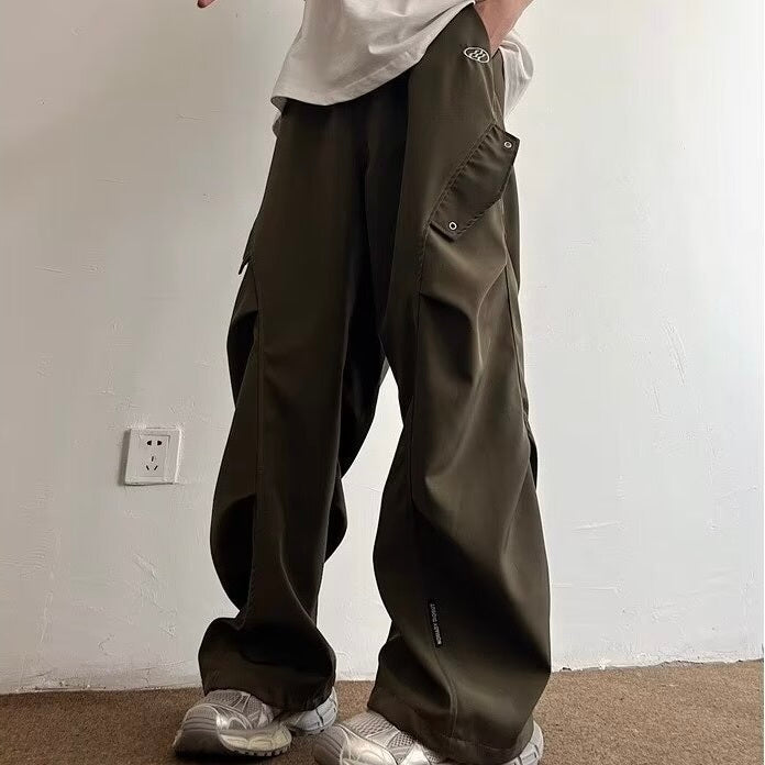 2カラー展開 アメリカン 韓国ストリート 韓国カジュアル レトロ ワイドシルエット カーゴパンツ mry001338