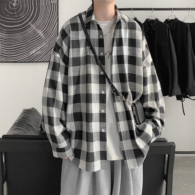 2カラー展開 韓国ストリート 韓国カジュアル トレンド チェック柄 オーバーサイズ シャツ mry001316