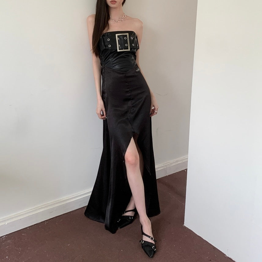 ヨーロッパ 韓国デザイン 韓国カジュアル サテン生地 ワンピース mry001146