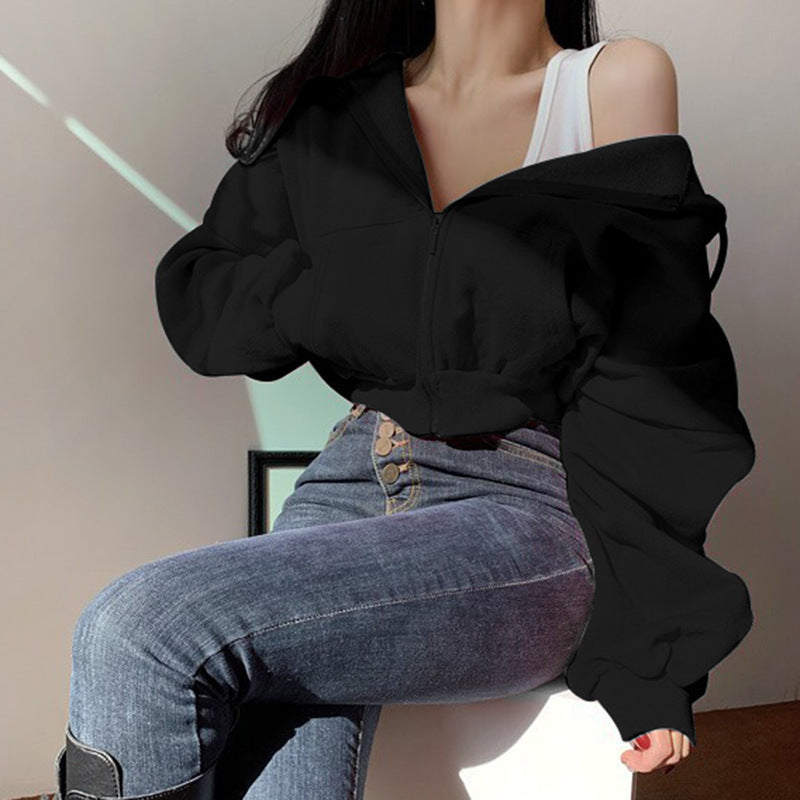 【送料無料】クロップド丈 ジップパーカー 4カラー 韓国カジュアル 韓国ストリート mry000533