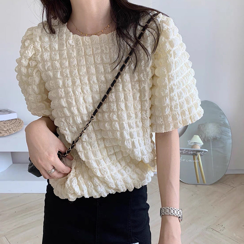 ソリッド ラウンドネック テクスチャー ブラウス mry000229