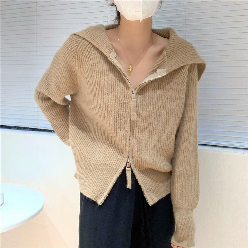 【送料無料】デザインフード ジッパーセーター 韓国カジュアル 韓国ガーリー mry000540