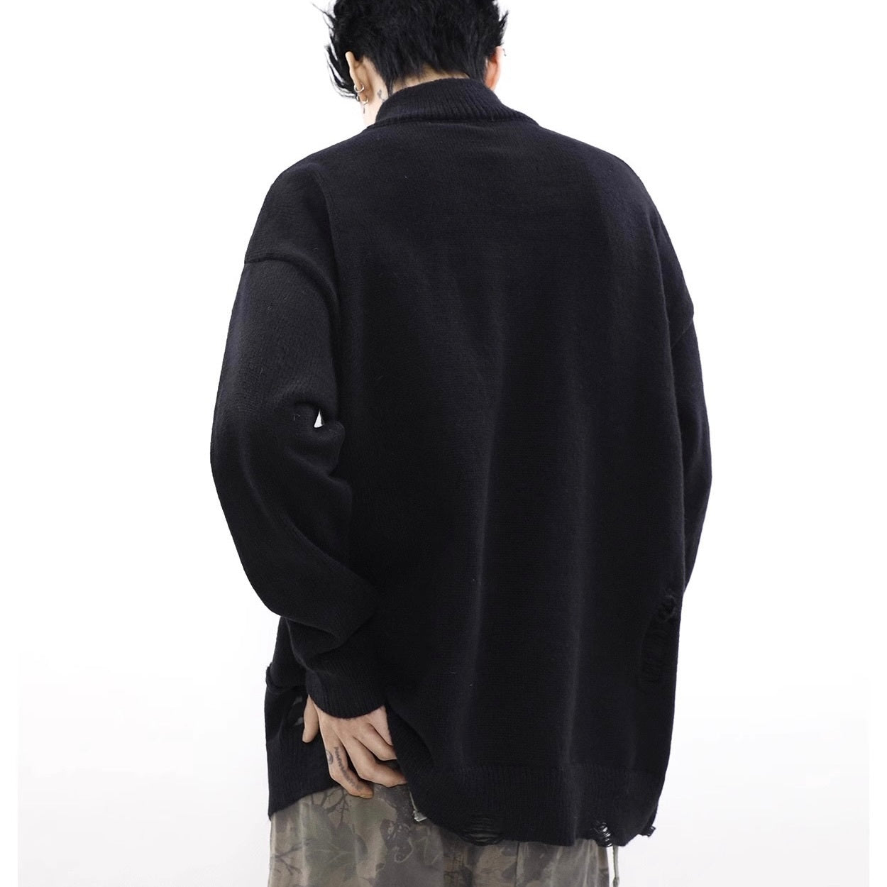 【2color】Metal Damage Zip Knit mry001597