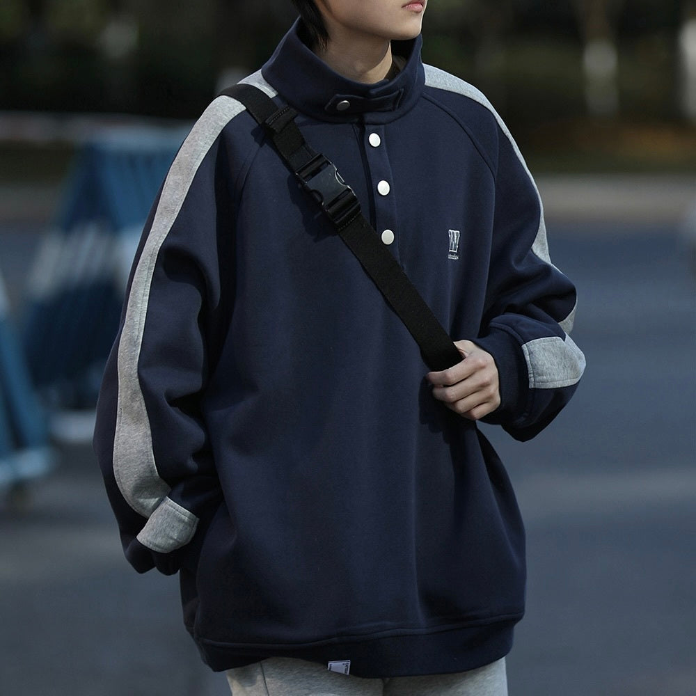 2カラー展開 韓国ストリート 韓国カジュアル オーバーサイズ ハーフジップ パーカー mry001322