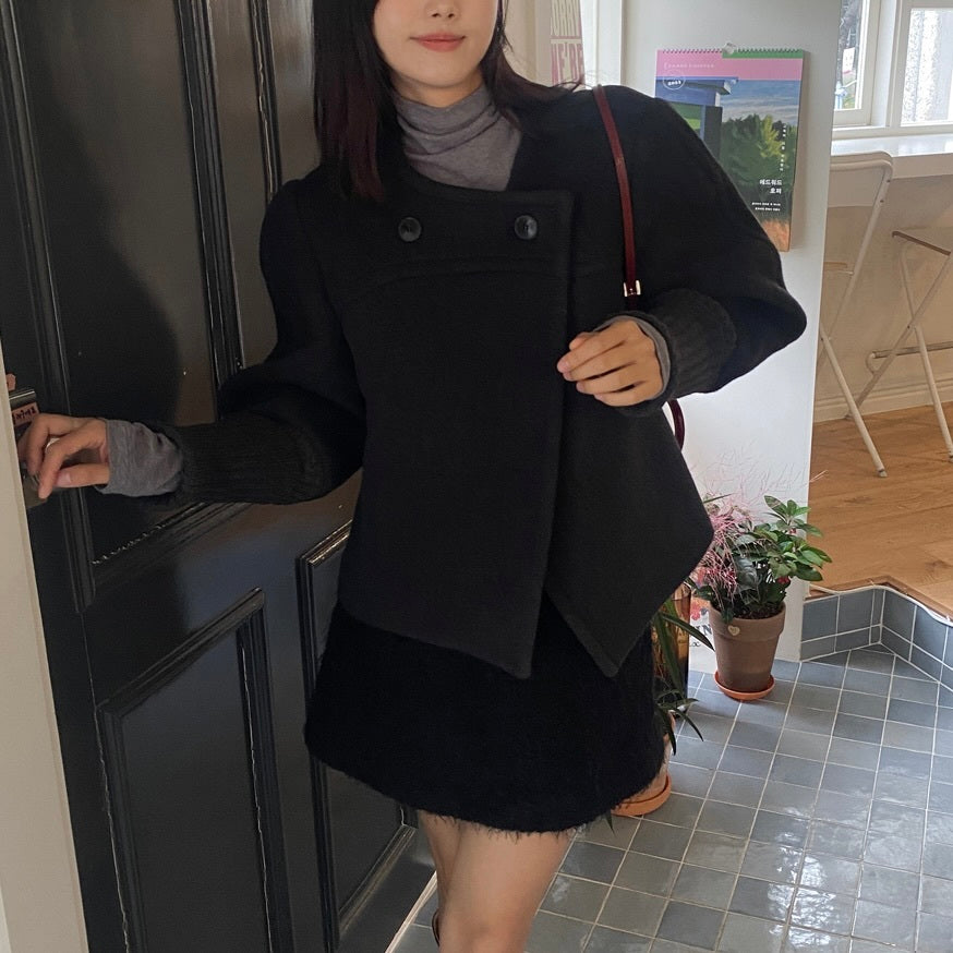 【Plaisir】2カラー展開 アシンメトリー ショートコート mry001496