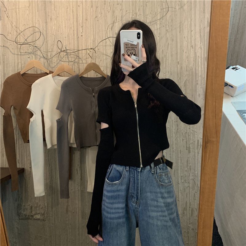 【送料無料】4カラー展開 韓国ホットガール 長袖 ショート トップス mry000673