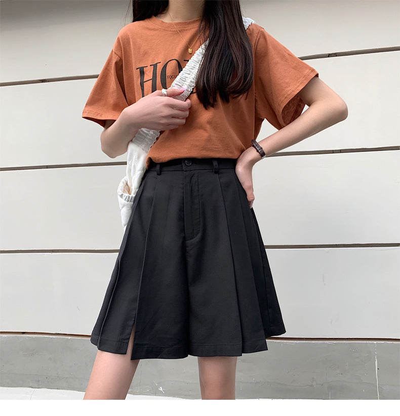 ショートワイドパンツ カジュアル ハイウエスト Aライン mry000024