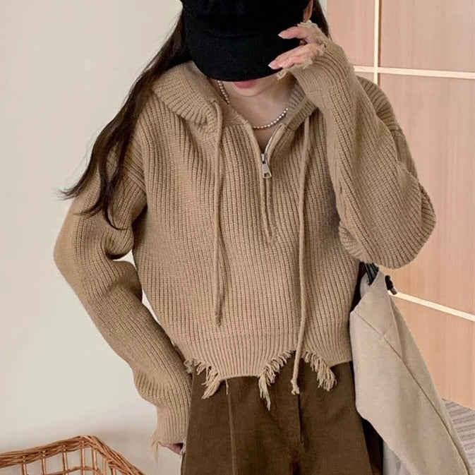 4カラー展開 韓国カジュアル 韓国デザイン ダメージ加工 ジップアップパーカー mry001088