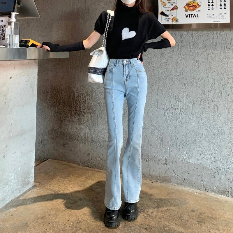 超美脚見え ハイウエスト フレアジーンズ mry000389