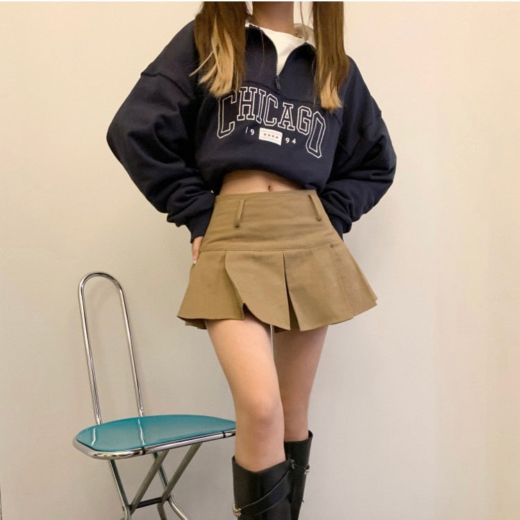 【送料無料】ウエストAライン プリーツスカート 韓国 カジュアル カレッジスタイル 綺麗め 細見え mry000637