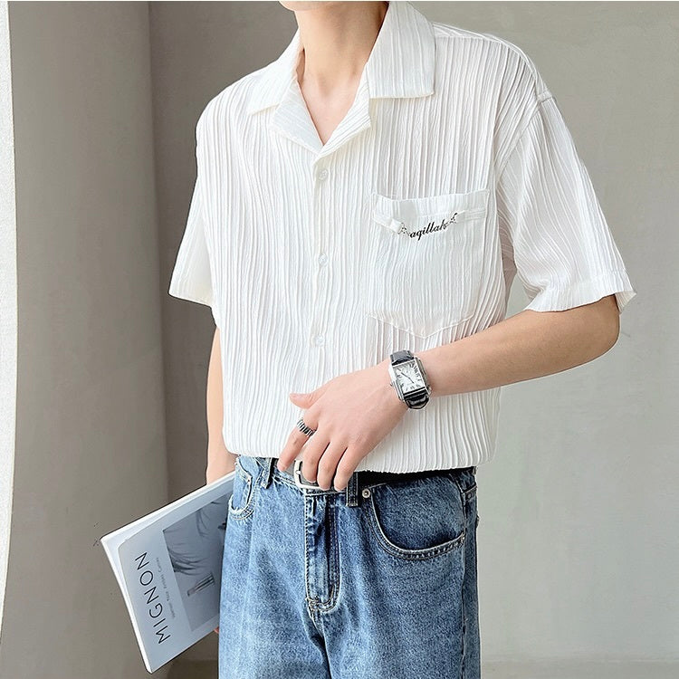 【送料無料】2カラー展開 2023SS チェーン ロゴ ストライプ シャツ 韓国カジュアル mry000886