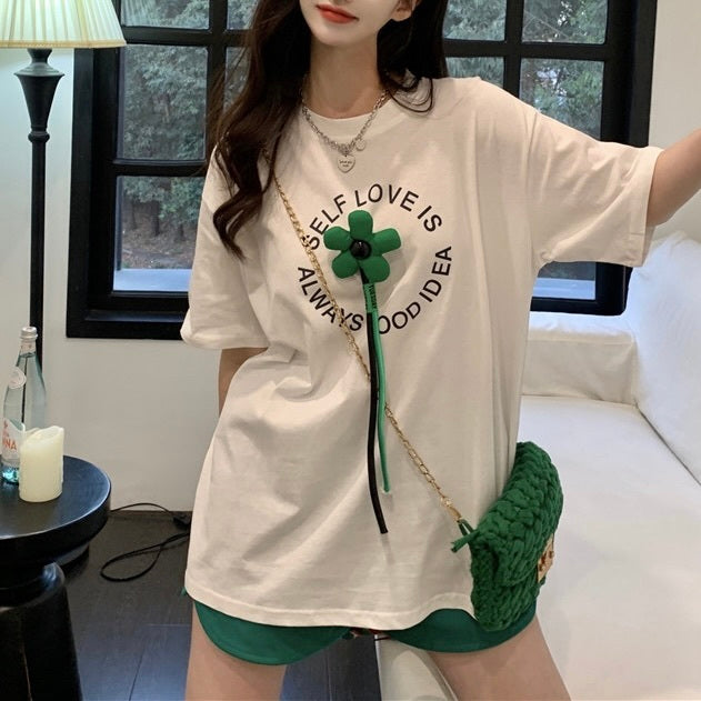 フラワープリント ミドル丈 Tシャツ mry000138