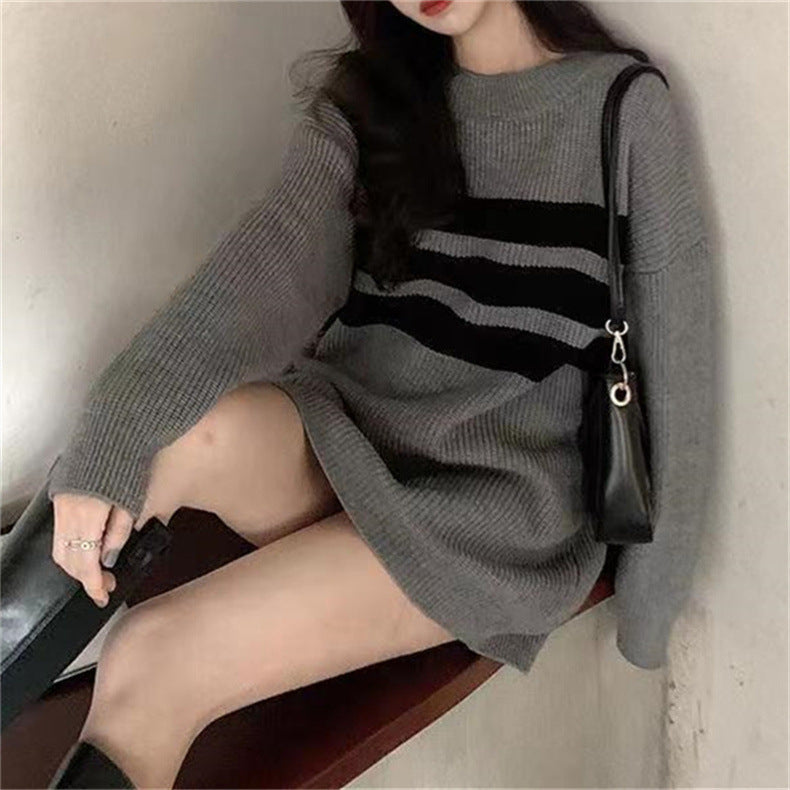 【Plaisir】3カラー展開 韓国ストリート 韓国カジュアル ストライプ オーバーサイズ ニット mry001304