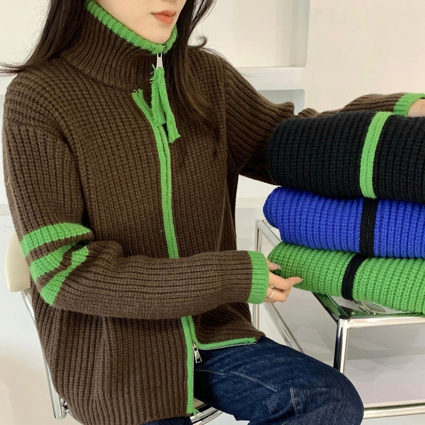 ダブルジッパー ニットウェアカーディガン mry000083