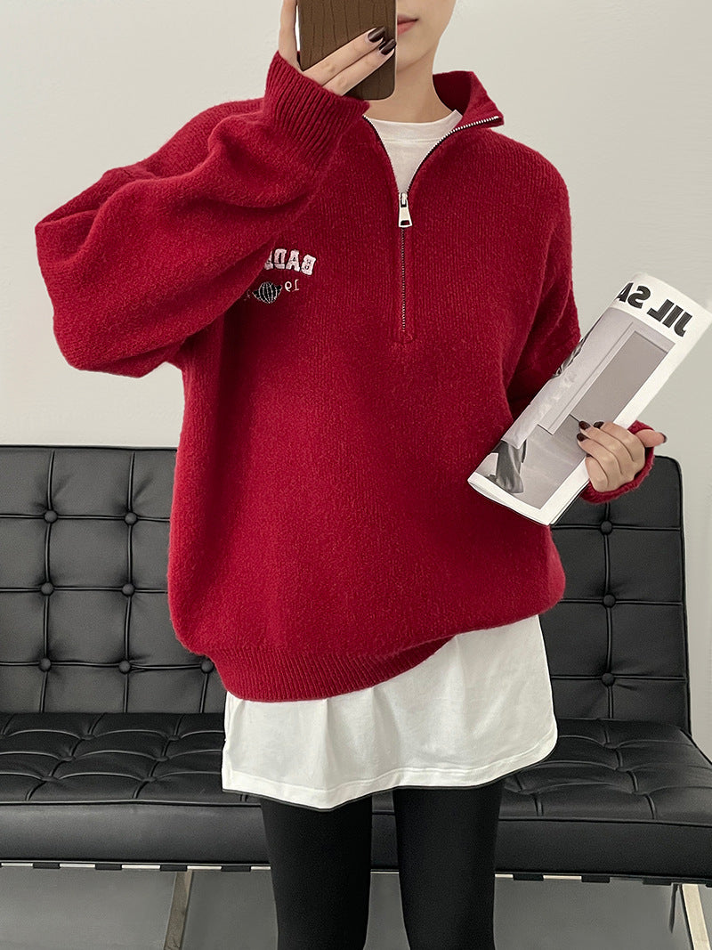 【送料無料】レトロ ハーフジッパー セーター 6カラー展開 2023春トレンド 韓国カジュアル 韓国ガーリー mry000594