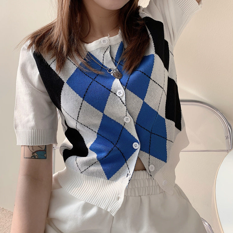 ショートニット カーディガン アメリカンレトロ スリムフィット mry000010