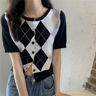 ショートニット カーディガン アメリカンレトロ スリムフィット mry000010