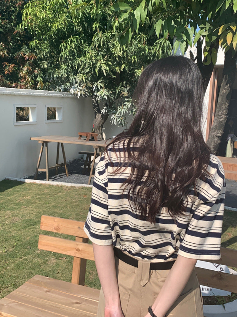 【送料無料】2カラー展開 クマちゃん ワンポイント ボーダー Tシャツ mry000651