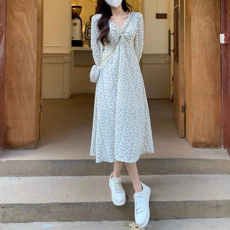 胸元リボン 花柄 ミッドレングス スカート mry000161